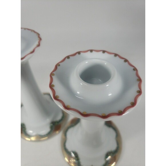 Vintage Royal Copenhagen Christmas Joy Candlesticks 503 Holly Garland Gold Trim - Picture 5 of 16